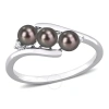 AMOUR AMOUR 3.5-4MM BLACK FRESHWATER CULTURED PEARL AND DIAMOND ACCENT TRIPLE PEARL BYPASS RING IN STERLIN