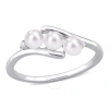 AMOUR AMOUR 3.5-4MM FRESHWATER CULTURED PEARL AND DIAMOND ACCENT 3-STONE BYPASS RING IN STERLING SILVER