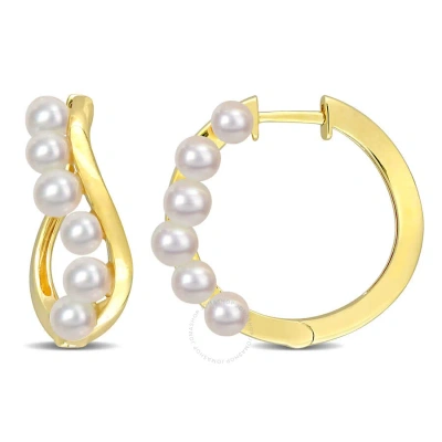Amour 3.5-4mm Freshwater Cultured Pearl Hoop Earrings In Yellow Plated Sterling Silver