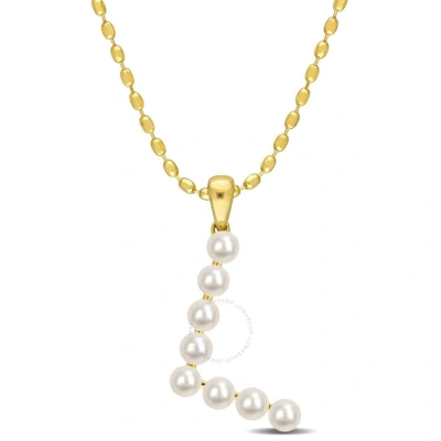 Amour 3.5-4mm Freshwater Cultured Pearl Initial Pendant With Chain In Yellow Plated Sterling Silver In Gold