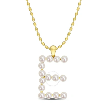 Amour 3.5-4mm Freshwater Cultured Pearl Initial Pendant With Chain In Yellow Plated Sterling Silver