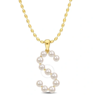 Amour 3.5-4mm Freshwater Cultured Pearl Initial Pendant With Chain In Yellow Plated Sterling Silver