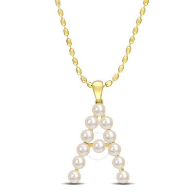 Amour 3.5-4mm Freshwater Cultured Pearl Initial Pendant With Chain In Yellow Plated Sterling Silver