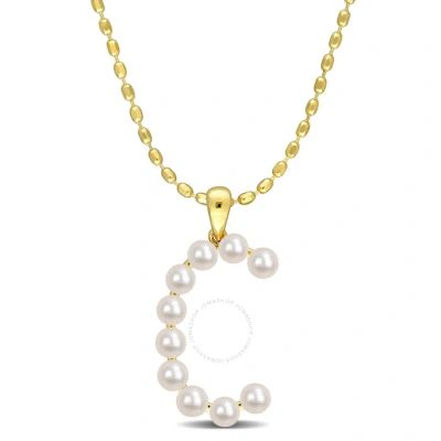 Amour 3.5-4mm Freshwater Cultured Pearl Initial Pendant With Chain In Yellow Plated Sterling Silver