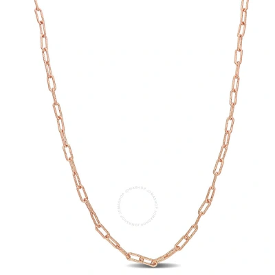 Amour 3.5mm Fancy Paper Clip Chain Necklace In Rose Plated Sterling Silver In Rose Gold-tone