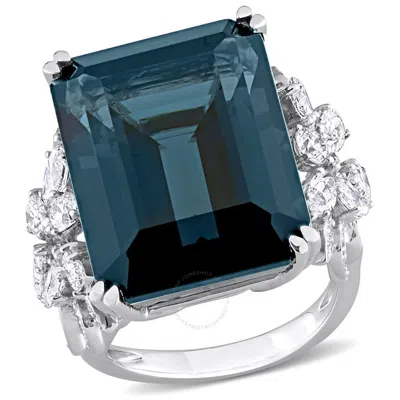 Amour 31 Ct Tgw Octagon London Blue Topaz And 1 3/4 Ct Tdw Diamond Cocktail Ring In 14k White Gold In Metallic