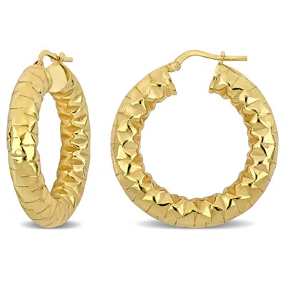 Amour 31.5mm Diamond Cut Hoop Earrings In Yellow Plated Sterling Silver