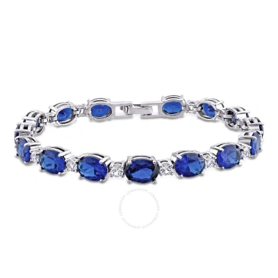Amour 32 Ct Tgw Oval Created Blue And White Sapphire Bracelet In Sterling Silver