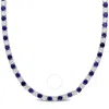 AMOUR AMOUR 33 CT TGW CREATED BLUE AND CREATED WHITE SAPPHIRE TENNIS NECKLACE IN STERLING SILVER