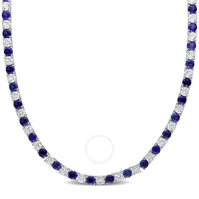 Amour 33 Ct Tgw Created Blue And Created White Sapphire Tennis Necklace In Sterling Silver