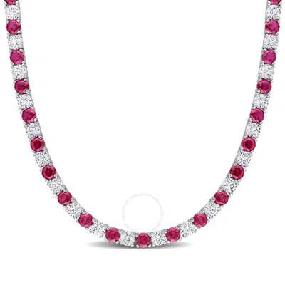 Amour 33 Ct Tgw Created Ruby And Created White Sapphire Tennis Necklace In Sterling Silver In Metallic