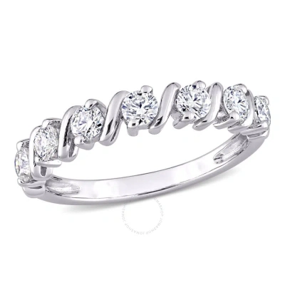 Amour 3/4 Ct Dew Created Moissanite Band In Sterling Silver In Metallic