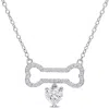 Amour 3/4 Ct Dew Created Moissanite Dog Bone With Hanging Heart Necklace In Sterling Silver In White