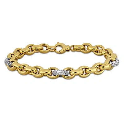Pre-owned Amour 3/4 Ct Tgw Cubic Zirconia Oval Link Bracelet In 14k Two-tone Gold -8 In In Multi