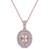 AMOUR AMOUR 3/4 CT TGW MORGANITE AND 1/3 CT TW DIAMOND DOUBLE HALO PENDANT WITH CHAIN IN 14K ROSE GOLD
