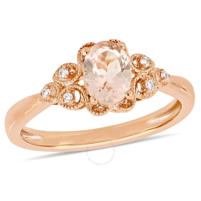 Amour 3/4 Ct Tgw Morganite And Diamond Filigree Ring In 10k Rose Gold In Gold / Rose / Rose Gold