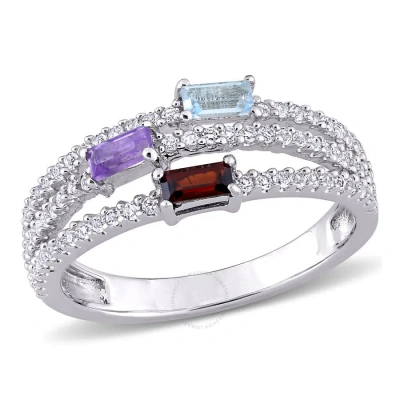 Amour 3/4 Ct Tgw Multi-gemstone Split-shank Ring In Sterling Silver In White