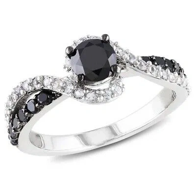 Pre-owned Amour 3/4 Ct Tw Black Diamond And White Sapphire Swirl Engagement Ring In