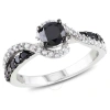 AMOUR AMOUR 3/4 CT TW BLACK DIAMOND AND WHITE SAPPHIRE SWIRL ENGAGEMENT RING IN STERLING SILVER WITH BLACK