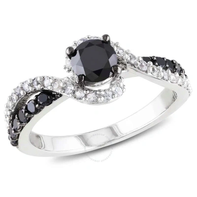 Amour 3/4 Ct Tw Black Diamond And White Sapphire Swirl Engagement Ring In Sterling Silver With Black In Black / Rhodium / Silver / White