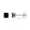 Amour 3/4 Ct Tw Princess Cut Black Diamond Stud Earrings In 14k White Gold In Black
