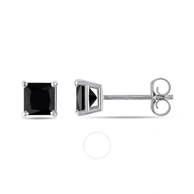 Amour 3/4 Ct Tw Princess Cut Black Diamond Stud Earrings In 14k White Gold