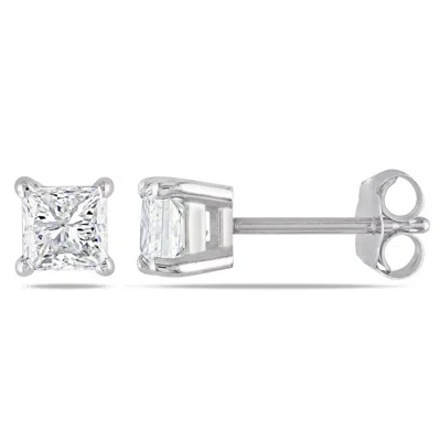 Amour 3/4 Ct Tw Princess Cut Diamond Stud Earrings In 14k White Gold