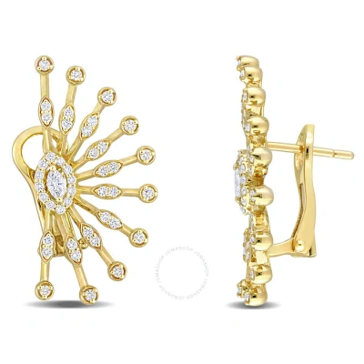 Amour 3/4ct Tdw Marquise And Round-shaped Diamonds Semi-sunburst Leverback Earrings In 14k Yellow Go