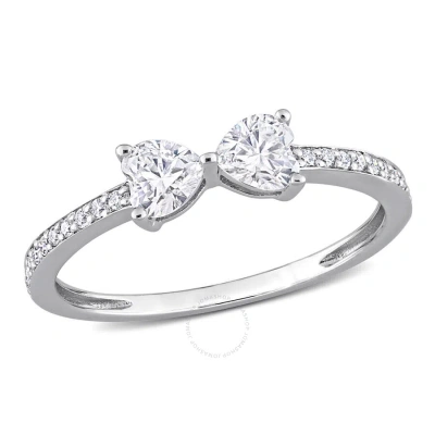 Amour 3/5 Ct Dew Created Moissanite Duo Heart Ring In Sterling Silver In White