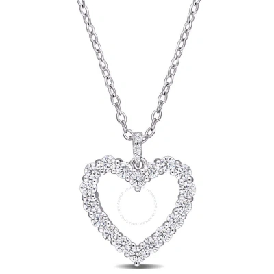 Amour 3/5 Ct Dew Created Moissanite Open Heart Pendant With Chain In Sterling Silver In White