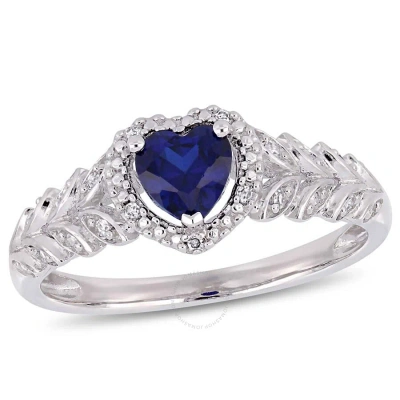 Amour 3/5 Ct Tgw Created Blue Sapphire And Diamond Halo Heart Ring In 10k White Gold