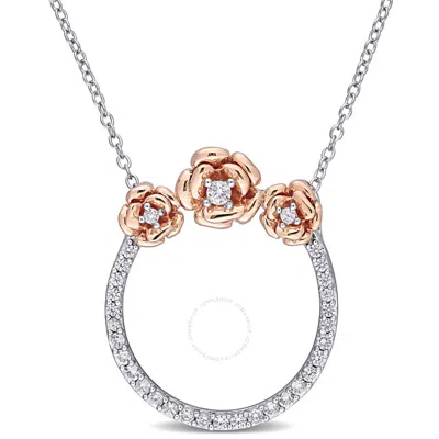 Amour 3/5 Ct Tgw Created White Sapphire Rose Open Circle Pendant With Chain In Rose Plated Sterling In Two Tone