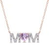 Amour 3/5 Ct Tgw Heart Rose De France And 1/10 Ct Tdw Diamond "mom In Pendant With Chain In Rose Pla In Pink