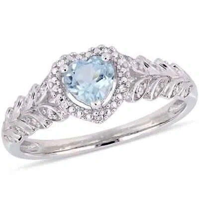 Pre-owned Amour 3/5 Ct Tgw Sky-blue Topaz And Diamond Halo Heart Ring In 10k White Gold In Check Description