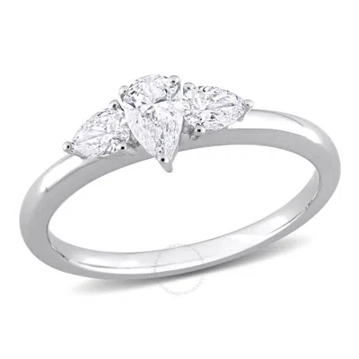 Amour 3/5 Ct Tw Pear Shape Diamond 3-stone Engagement Ring In 14k White Gold In Metallic
