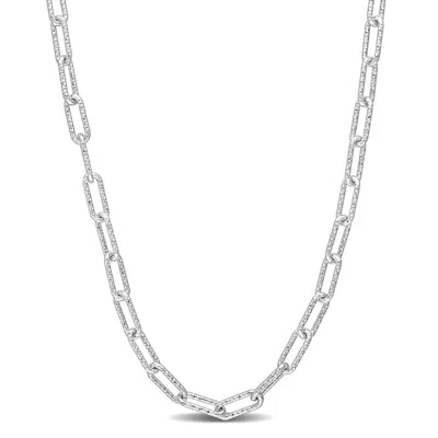 Amour Fancy Paperclip Chain Necklace In Sterling Silver In White