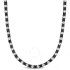 AMOUR AMOUR 36 CT TGW CREATED BLACK AND WHITE SAPPHIRE MEN'S TENNIS NECKLACE IN BLACK RHODIUM PLATED STERL