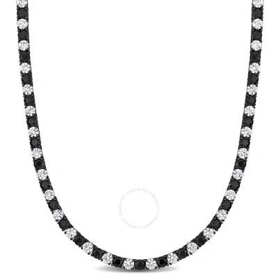Amour 36 Ct Tgw Created Black And White Sapphire Men's Tennis Necklace In Black Rhodium Plated Sterl