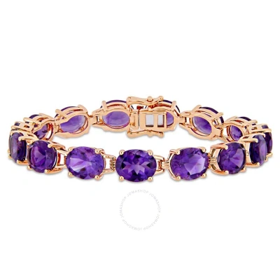 Amour 36 Ct Tgw Oval-cut Africa-amethyst Tennis Bracelet In Rose Gold Plated Sterling Silver In Purple