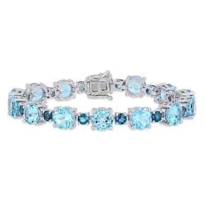 Pre-owned Amour 37 1/10 Ct Tgw Sky-blue Topaz And London-blue Topaz Tennis Bracelet In In Check Description