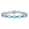 AMOUR AMOUR 37 1/10 CT TGW SKY-BLUE TOPAZ AND LONDON-BLUE TOPAZ TENNIS BRACELET IN STERLING SILVER