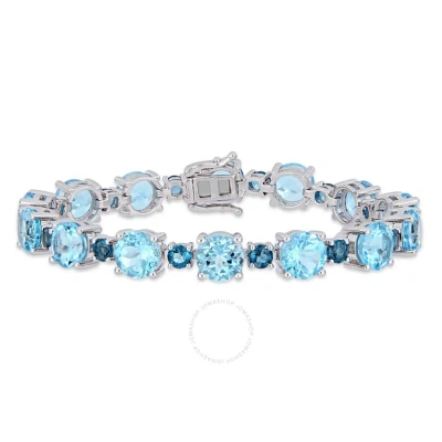 Amour 37 1/10 Ct Tgw Sky-blue Topaz And London-blue Topaz Tennis Bracelet In Sterling Silver In Blue / Silver