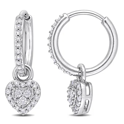 Amour 3/8 Ct Tdw Diamond Halo Heart Huggie Earrings In 10k White Gold