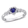 AMOUR AMOUR 3/8 CT TGW CREATED BLUE SAPPHIRE WHITE SAPPHIRE AND DIAMOND ACCENT HALO HEART RING IN STERLING