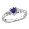 Amour 3/8 Ct Tgw Created Blue Sapphire White Sapphire And Diamond Accent Halo Heart Ring In Sterling In White