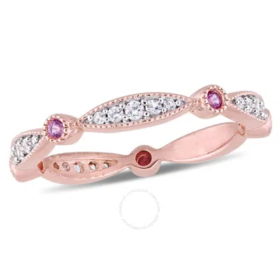 Amour 3/8 Ct Tgw Created Pink And Created White Sapphire Anniversary Band In Rose Plated Sterling Si