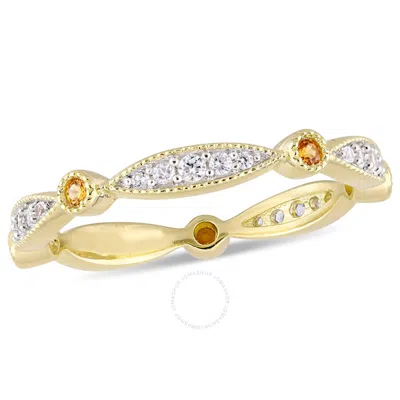 Amour 3/8 Ct Tgw Created Yellow And Created White Sapphire Anniversary Band In Yellow Plated Sterlin In Gold