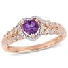 AMOUR AMOUR 3/8 CT TGW HEART SHAPED AMETHYST AND DIAMOND HALO HEART SHAPED RING IN 10K ROSE GOLD