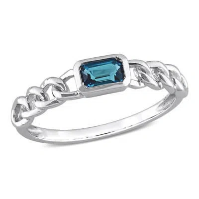 Pre-owned Amour 3/8 Ct Tgw Octagon London Blue Topaz Link Ring In 10k White Gold