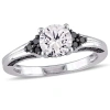 AMOUR AMOUR 3/8 CT TW BLACK DIAMOND AND CREATED WHITE SAPPHIRE ENGAGEMENT RING IN STERLING SILVER WITH BLA